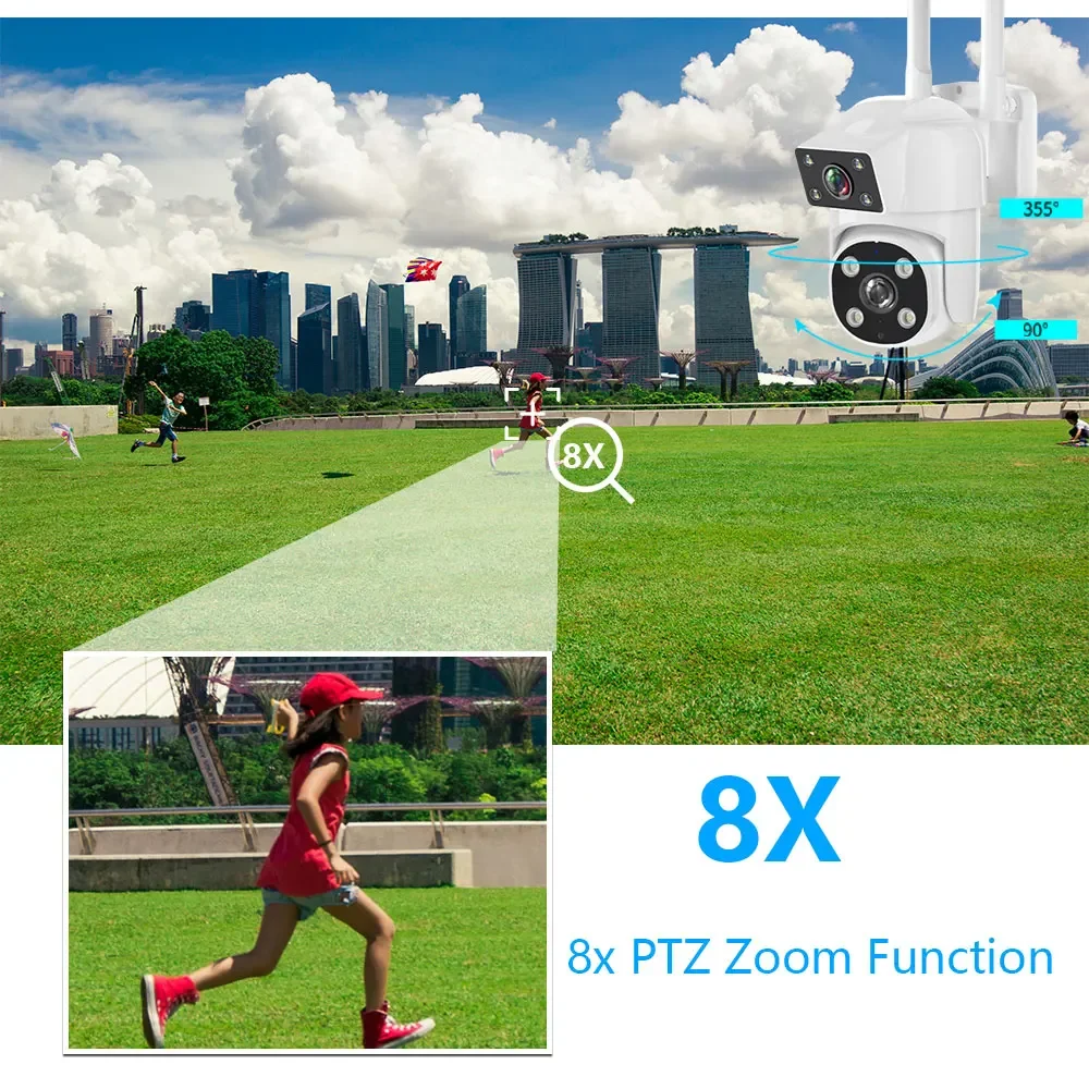 8MP 4K HD IP Wifi Camera Outdoor PTZ Dual Lens Dual Screen O-Kam App Auto Tracking Waterproof Security Video Surveillance Cam