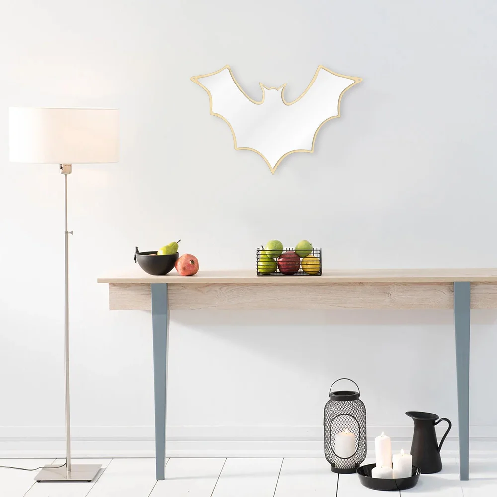 Bat Shaped Wall Mirror Halloween Home Decor Hanging Bat Arylic Mirror With Wooden Back Table Top Or Wall Mount Makeup Mirror