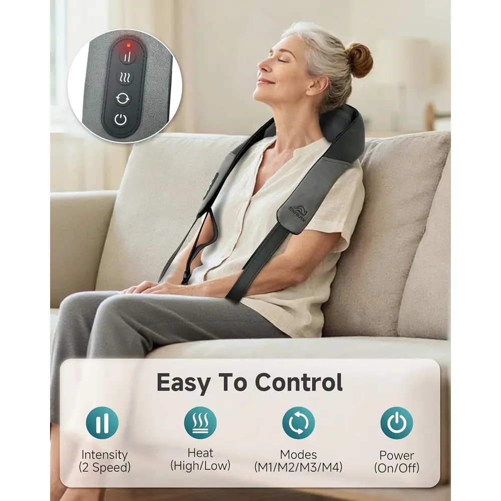 جهاز تدليك شياتسو لاسلكي للرقبة والأكتاف مع تخفيف الأنسجة العميقة والحرارة وبكرات 4D - هدية مثالية للآباء