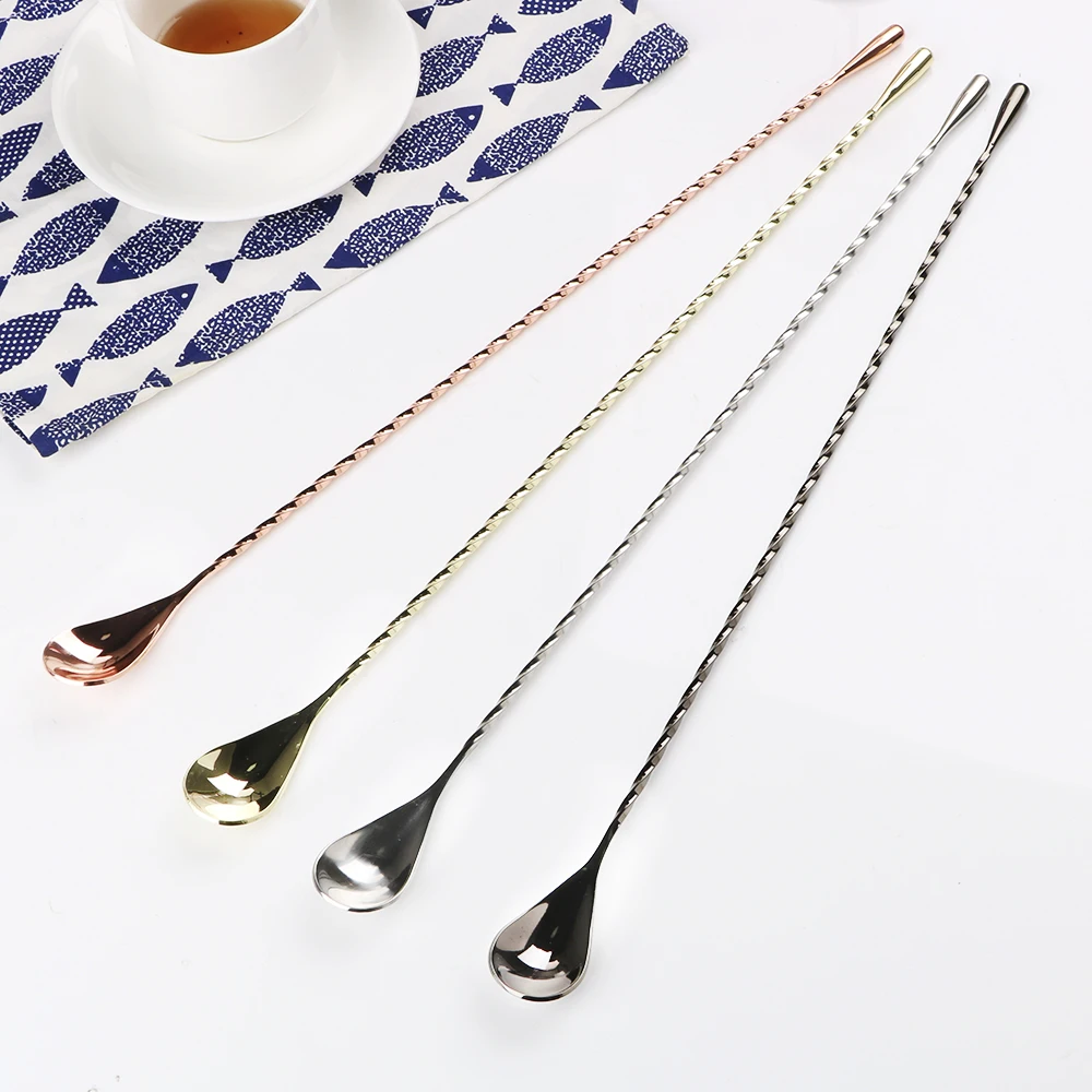 Bar Tool Stainless Steel 30/40cm Stir Spoon Bartender Tools Mixing Cocktail Spoon Spiral Pattern Bar Teadrop Spoon