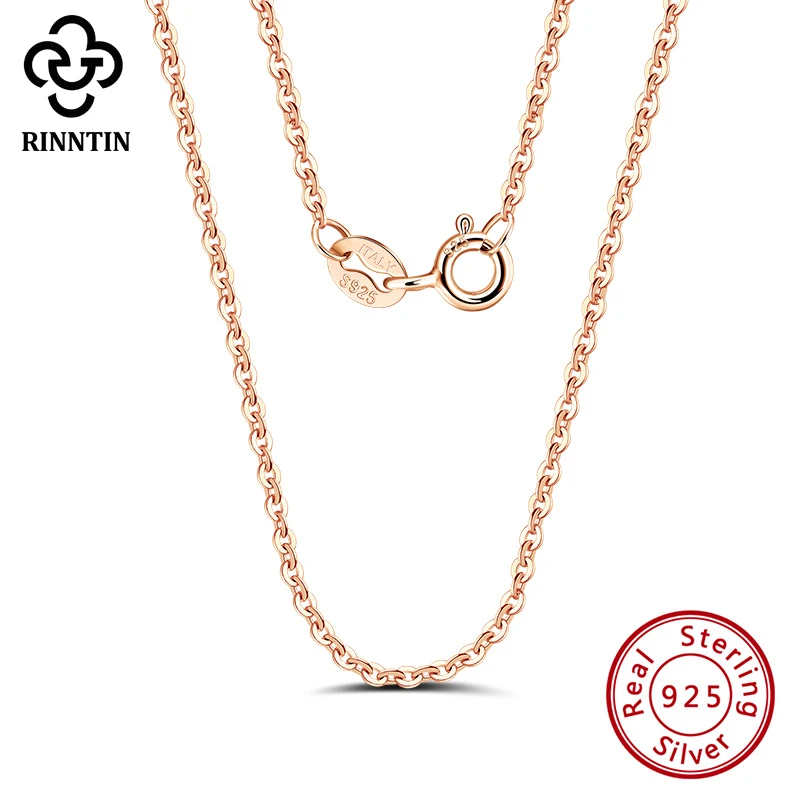 Rinntin-collar de cadenas de eslabones de Cable para mujer, de Plata de Ley 925 de oro rosa, accesorios de cadena de cuello fino, joyería SC06