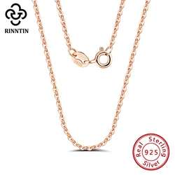 Rinntin Rose Gold 925 Sterling Silver Fashion Cable Link Chains Necklace for Women Thin Neck Chain Accessories Jewelry SC06