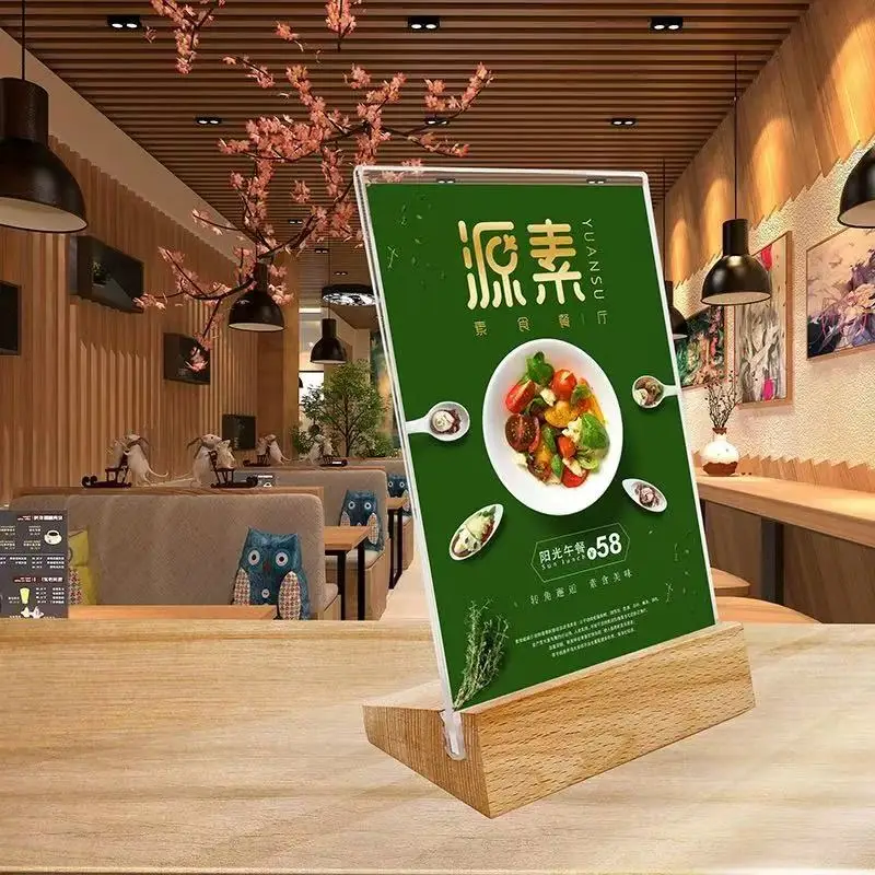 T字型木製テーブルカードスタンド、テーブルペーパースタンド、L字型、頑丈、両面ラベル、a6、a5、a4