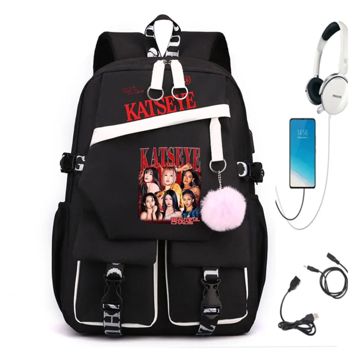 Y2K Katseye School Bags for Teen Girls Korean Ulzzang Back To School Gift Students Bookbag Kpop Girls Group Print Travel Bagpack