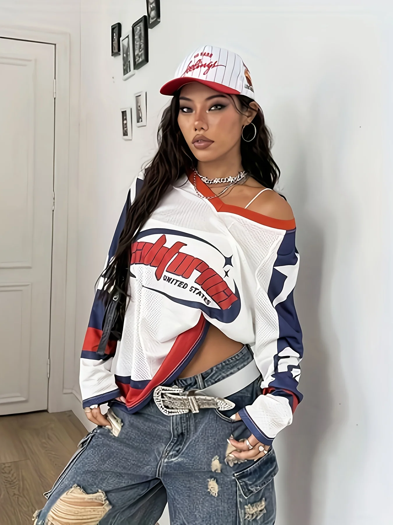 Men's and Women's Styles' Y2K Vintage V-neck Long Sleeved T-shirt Blouse Fashion Casual Loose Comfortable Exercise Tops T-shirt