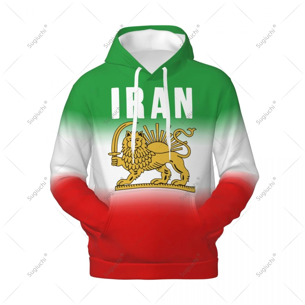 Sudadera con Capucha 3D con la Bandera de Irán 1964-1980, Sudadera de Forro Polar Unisex de Poliéster con Diseño de Persia Miga, Estilo Harajuku, Casual