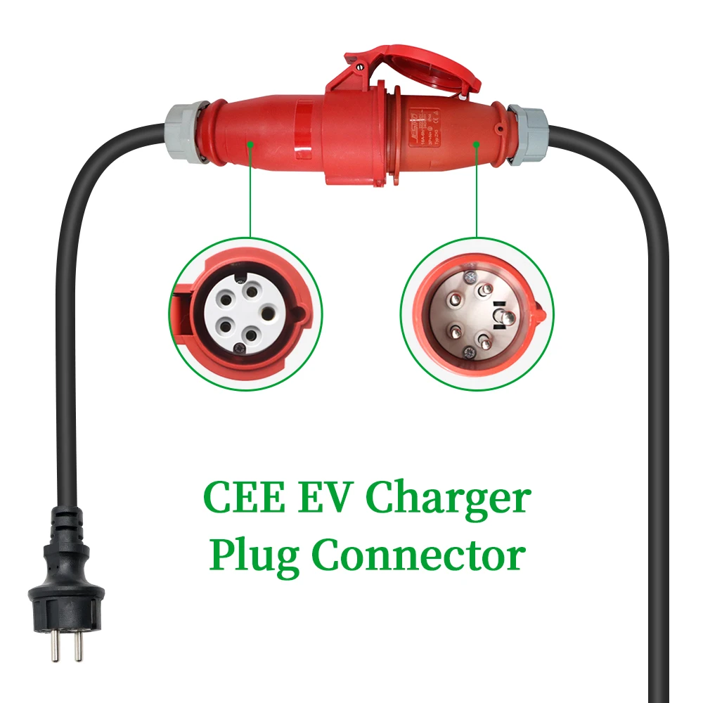 EV Charger Type 2 16A 3phase 11kw Adaptor CEE Red to Schuko With Cable For Electric Car Charging EVSE