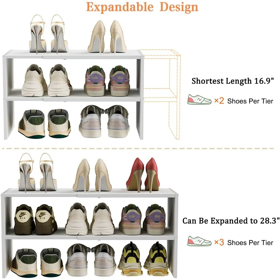 Branco sapato rack organizador para armário 2 camadas expansível sapato prateleira empilhável ferro combinação de madeira pequenos sapato cremalheiras para c