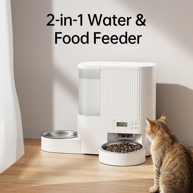 Dudupet All-in-One Pet Feeder: Dual Food & Water Dispenser with Remote Control, Voice Recording for Cats & Dogs