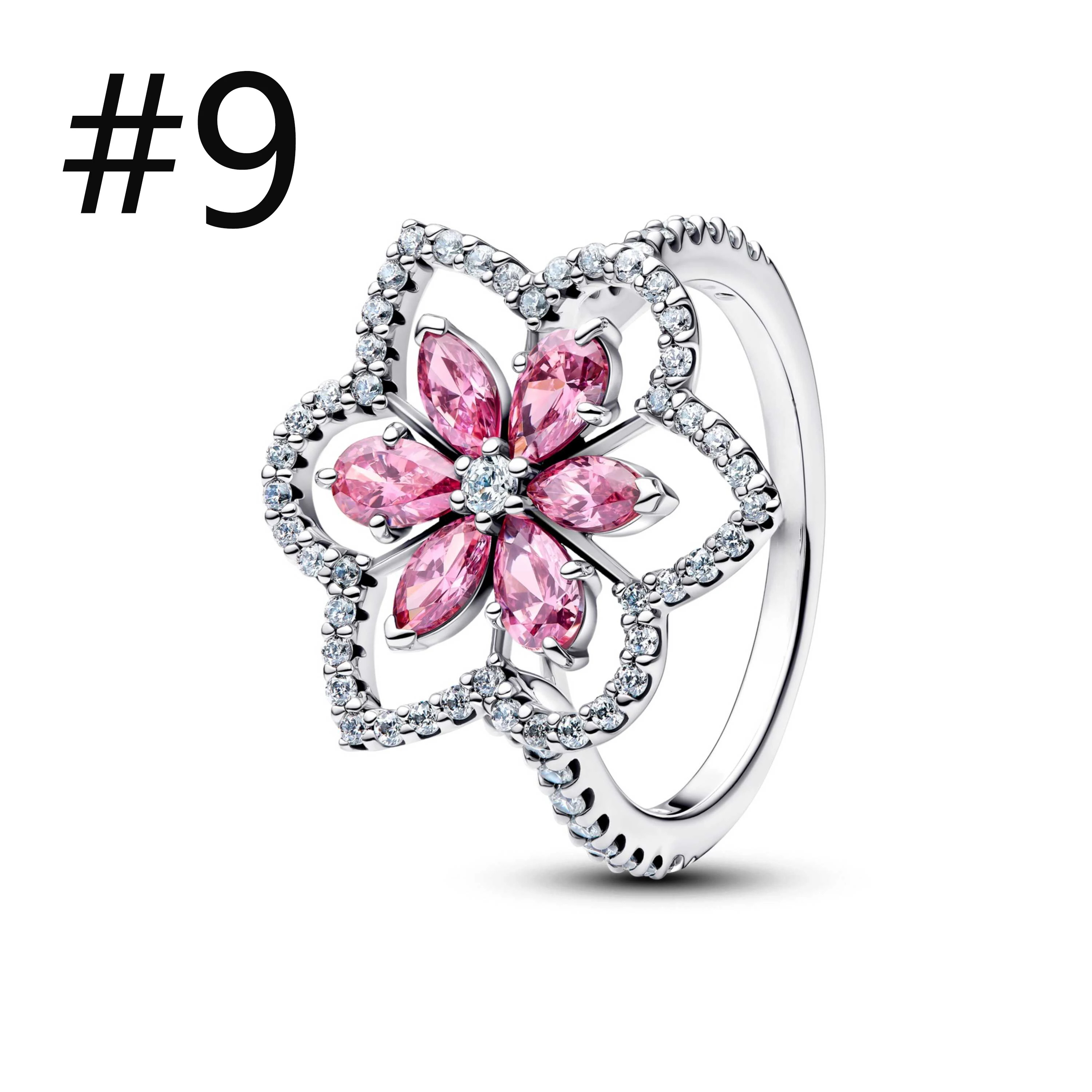 Women's Romantic 925 Sterling Silver Pink Flower Butterfly Set