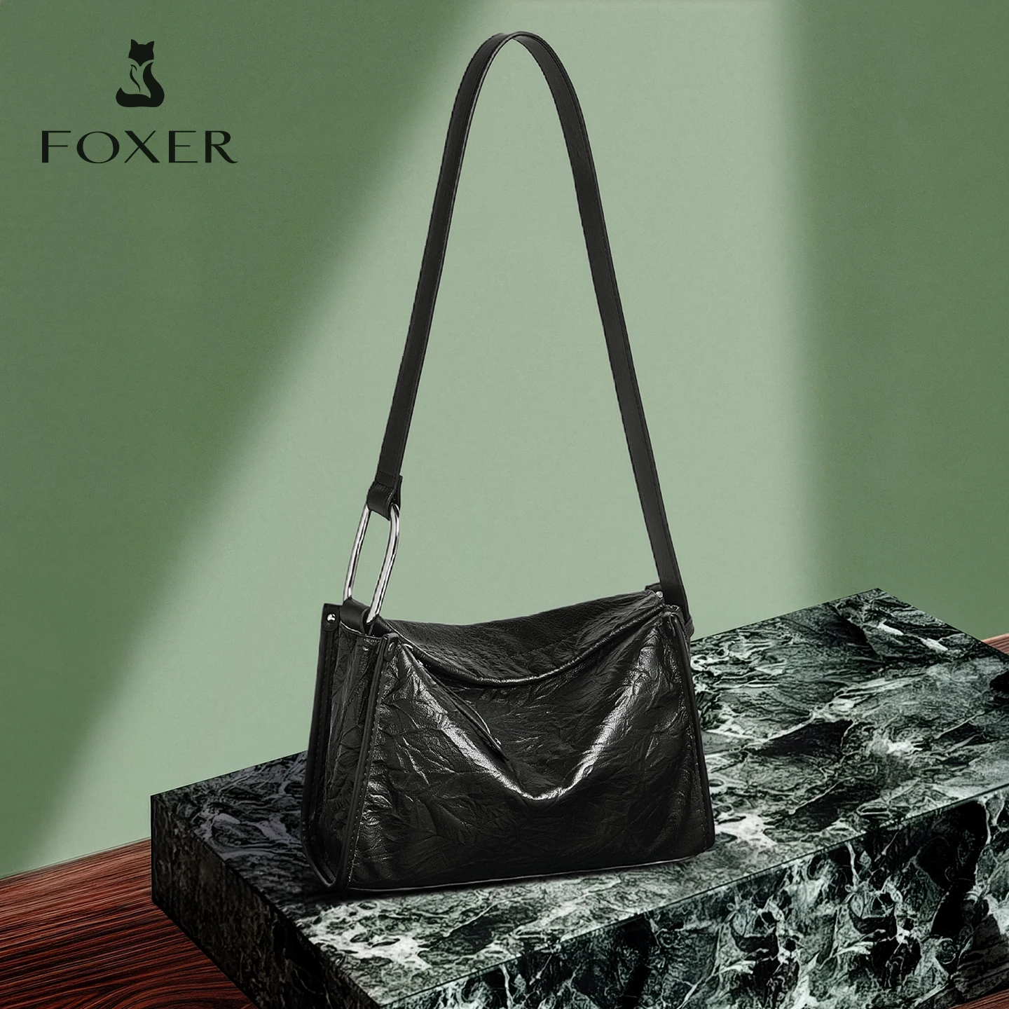 

FOXER Women's Shoulder Bag Luxury Genuine Leather Boston Bag Elegant Crossbody Bag Commute Work Gift for Mother Wife
