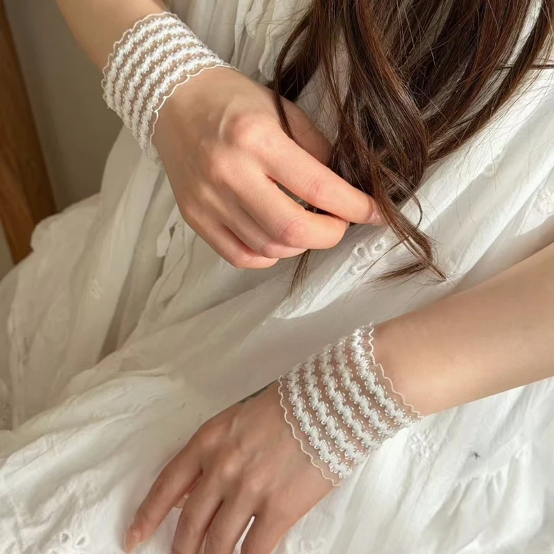 Lolita Elastic Lace Cuffs Driving Sunscreen Decorative Bridal Wedding Thin Breathable Short Stretch Wrist Protector Hand Sleeves