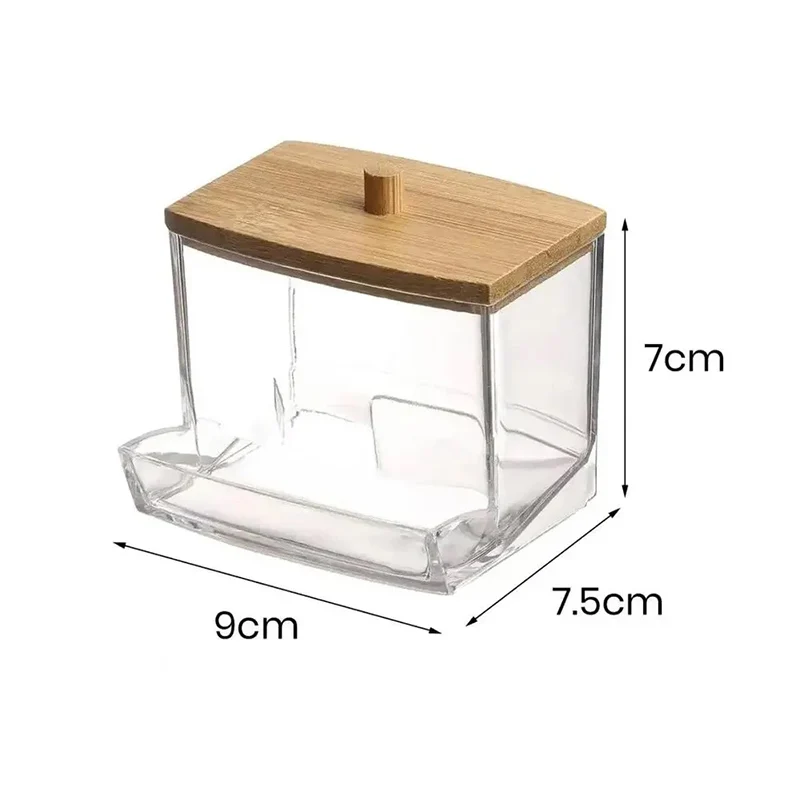 Acrylic Cotton Swab Storage Box Double Head Cotton Buds Container Transparent Square Bamboo Cover Jar Organization Countertop