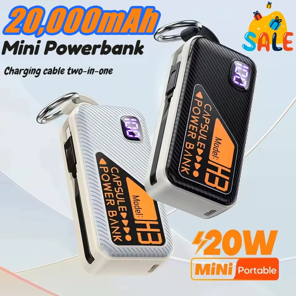 Mini Power bank 20000mah Built-in Cable PD 20W Portable Charger Fast Charging for IPhone13 14 15 Samsung Xiaomi External Battery