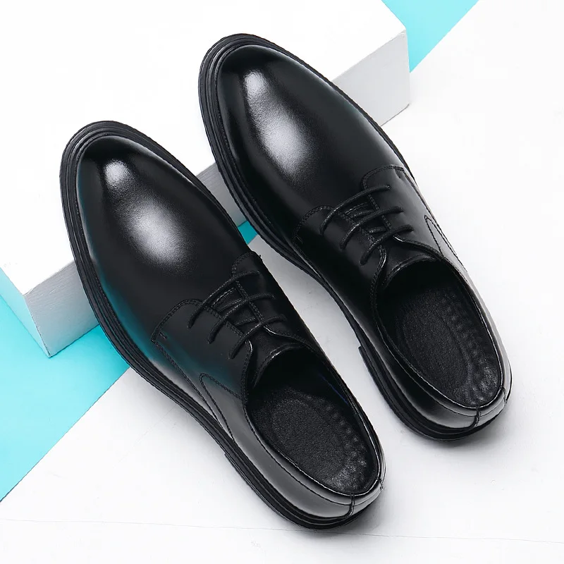 

High Quality 6-8cm Business Dress Shoes for Men Designer Men's Leather Shoes Hollow Breathable Comfortable Luxury Wedding Shoes