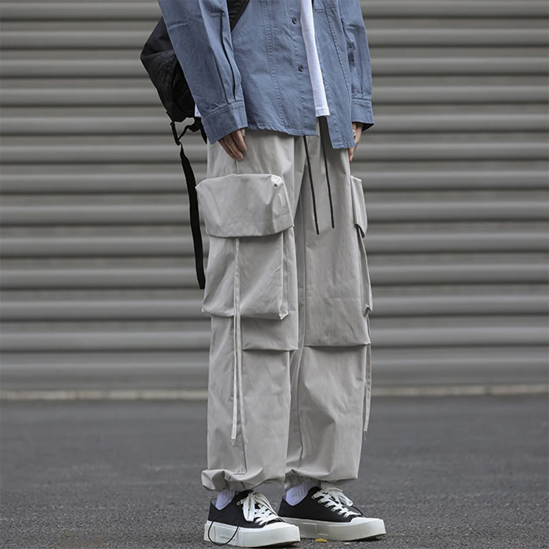 الرجال شعبية كبيرة جيب البضائع السراويل ربيع الخريف رقيقة مقاوم للماء المشي لمسافات طويلة بنطلون رجل الاتجاه الدانتيل متابعة مستقيم البضائع Trousedrs #6