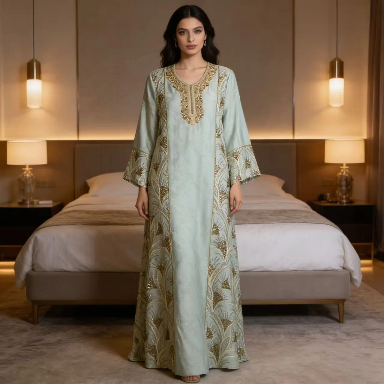 Dress Women Eid Muslim Abaya Party Dresses Jalabiya Sequins Embroidery Long Robe Ramadan Dubai Kaftan Islam Morocco Vestidos