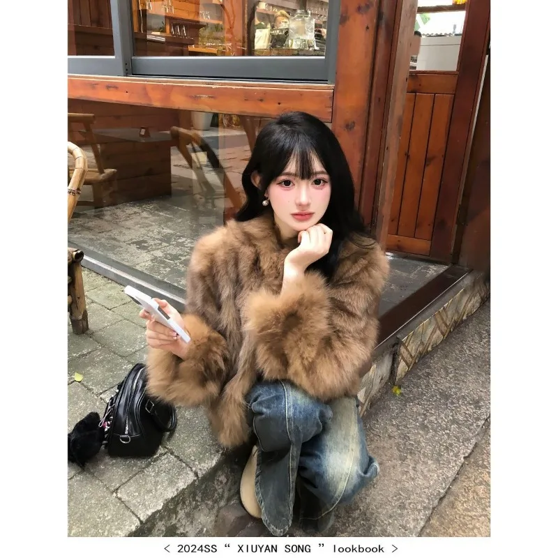 فرو الثعلب البني الصديق للبيئة للنساء نمط قصير شتاء جديد حار نمط سميكة مزاجه الفراء #5