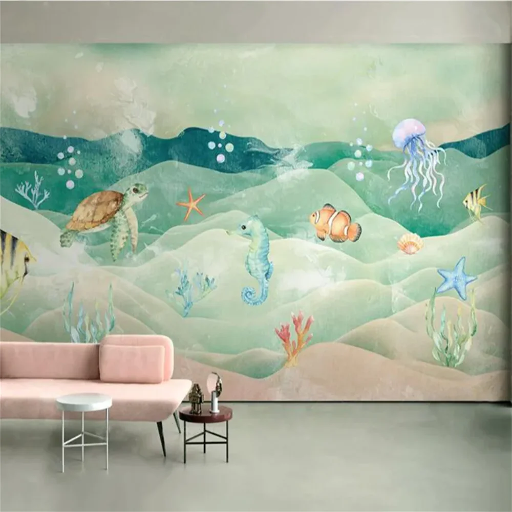 papel de parede Custom wallpaper 3D Vintage color turtle child cartoon sea animal background wall painting Wallpapers Home Decor