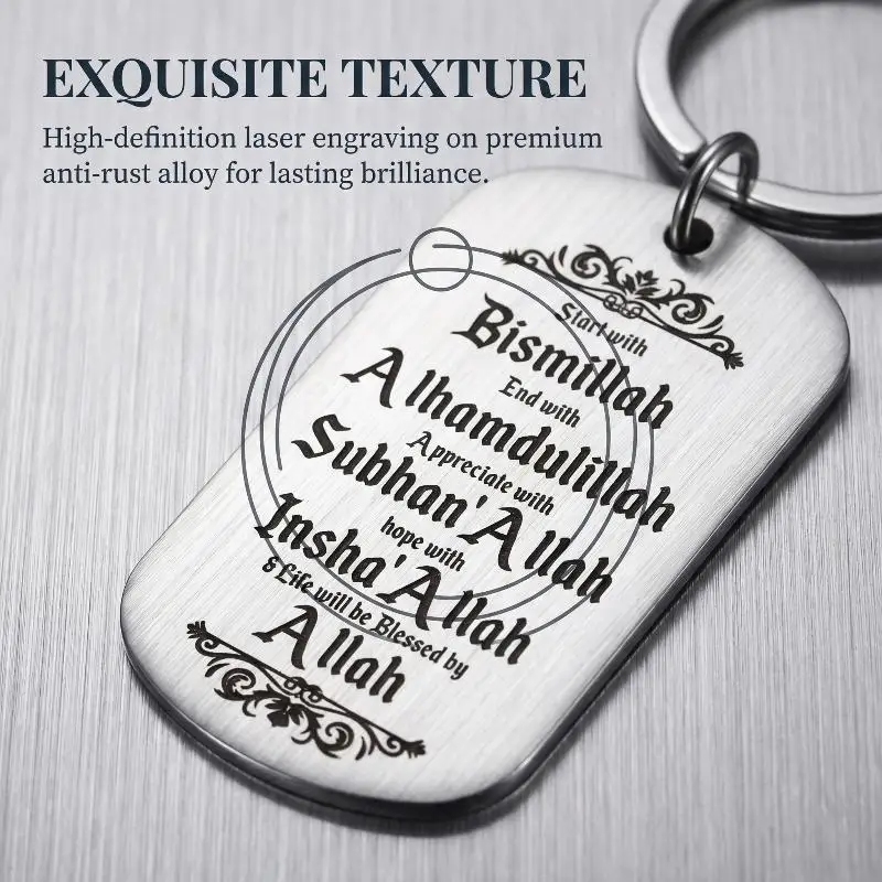 Islamic Blessing Keychain Fashion Alloy Key Ring with Religious Wishes Pendant Portable Bag Charm for Muslim Daily Accessory Gif
