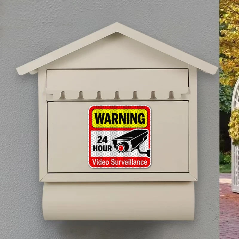 24 Hour Video Surveillance Sticker Reflective Vinyl Decal Waterproof UV Resistant For Car Window Home Door Mailbox Warning