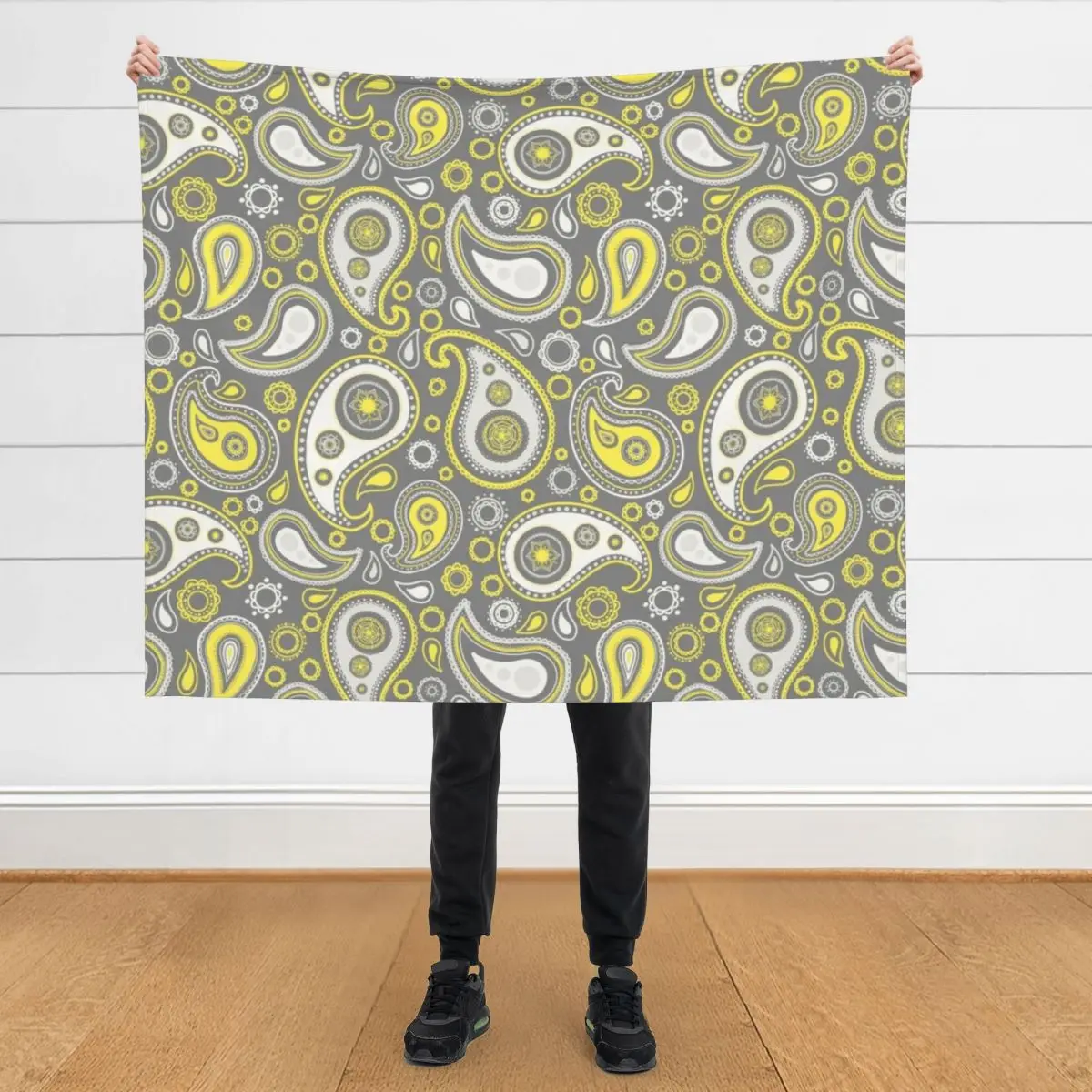 

Yellow and grey paisley pattern Throw Blanket Beautifuls Beach Cute Plaid Blankets