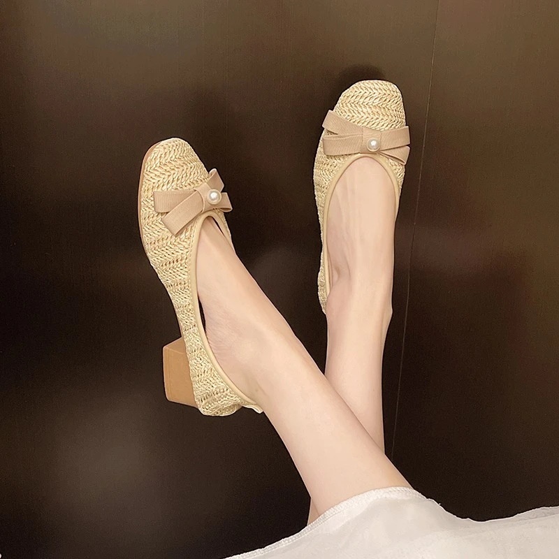 Flats Luxury Leather Casual Shoes for Woman 2025 Kawaii Women's Summer Footwear Flat Cute Elegant Dress Quick Delivery Trend E