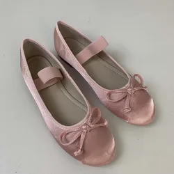 Ladies Ballet Flats Women Lolita Shoes Casual Footwear New In Fashion Pink Round Toe Elegant Butterfly-knot Female Flats Shoes