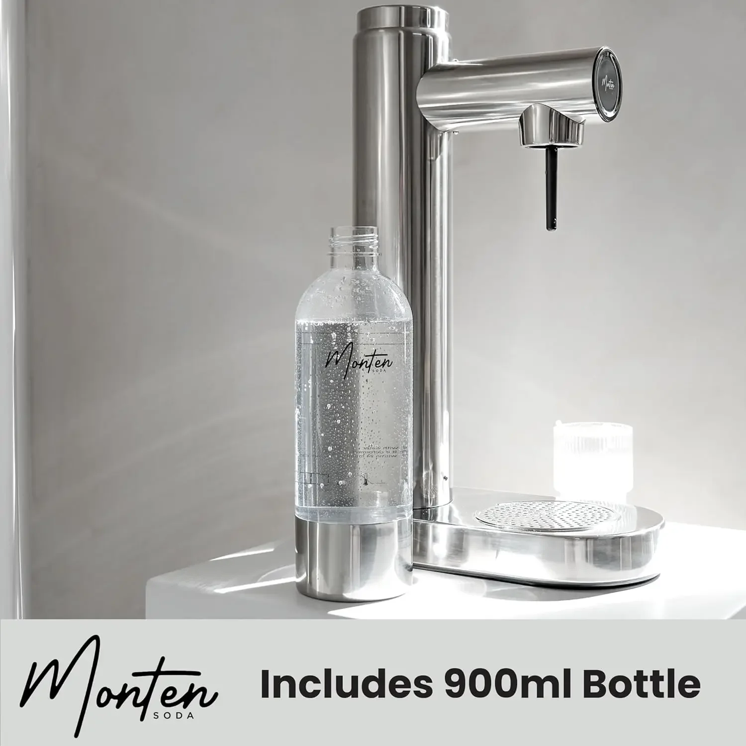 Water Maker Polished Steel Carbonator Includes 900ML Bottle Made with Premium Stainless Steel - Compatible with Screw-In S