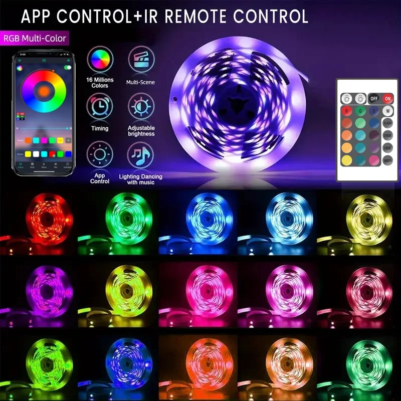 Smart LED Strip Light RGB Color Changing with Music Sync 24-Key Remote USB TV Light for Room Party Festive Atmosphere Decorative