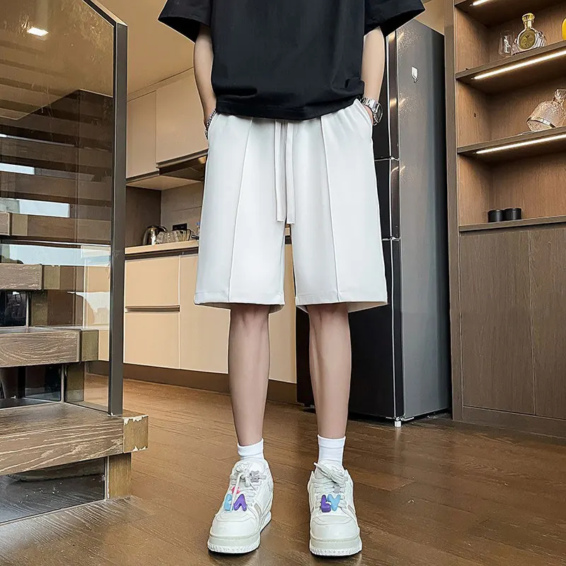 

Мужские летние тонкие брюки из ледяного шелка, прямого кроя, свободные, больших размеров, быстросохнущие, повседневные, длиной до колена, прохладные и стильные