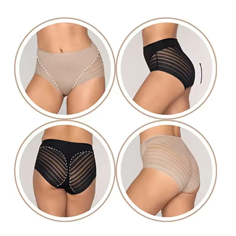 2PCS/Set Women Panties High Rise Briefs Tummy Control Shapewear Ice Silk Mesh Elastic Female Sexy Lingerie Seamless Underwear