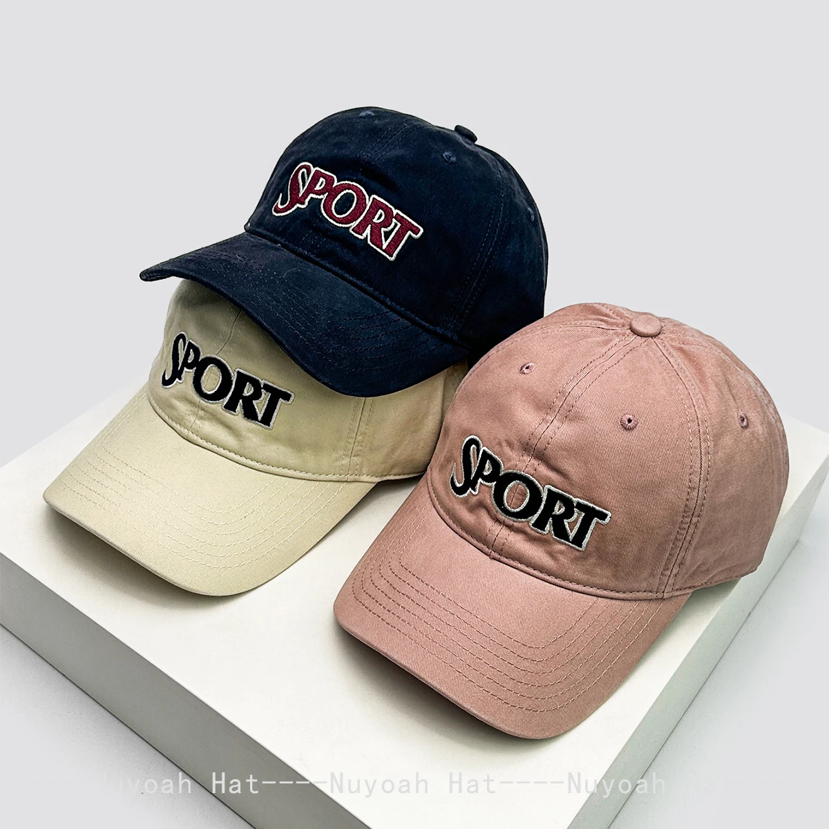 

New Men Women Korean Embroidered SPORT Letters Baseball Hats Sunshade Retro Versatile Color Block Peaked Caps ins Fashion Couple