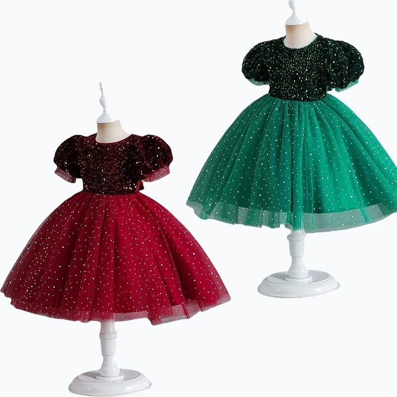 

2025 Trendy and Sparkling Princess Gown Summer Soft Casual Dress Fashion Children Party Graduation Performance Clothing Dress
