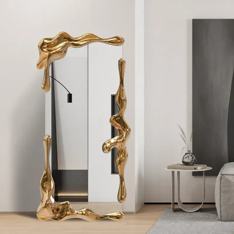 Wall Hanging Water Ripple Full Length Mirror Floor Standing Body Mirror Visual Decoration for Home Villa Living Room Bedroom
