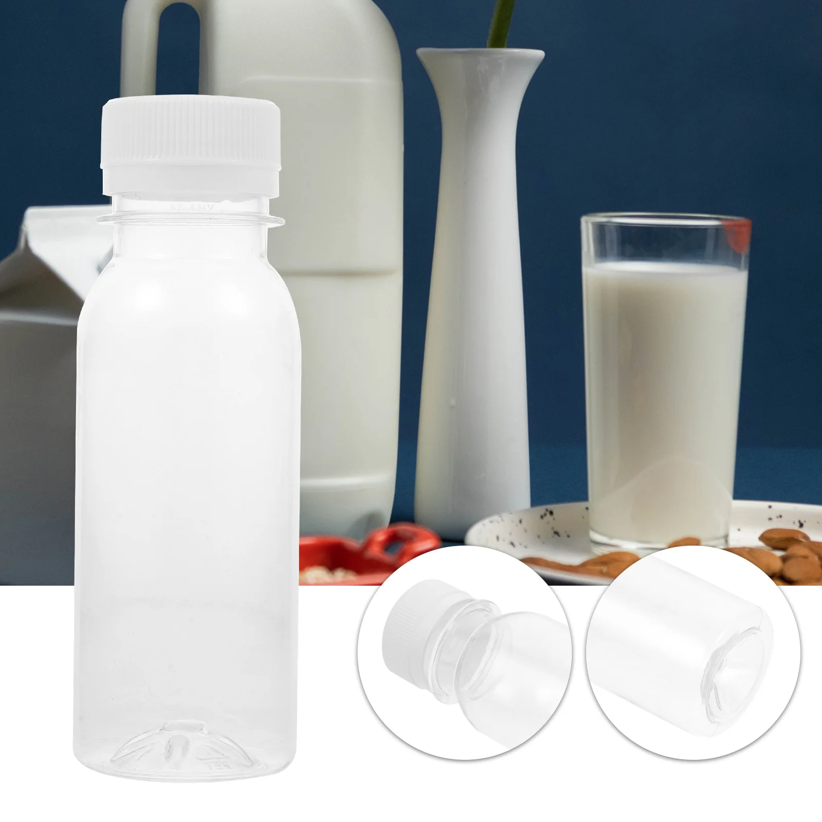 Botella de leche de 6 uds., Mini contenedores para nevera, botellas de plástico vacías con tapas, bebidas, agua, jugo, almacenamiento de pechos para niños y mascotas
