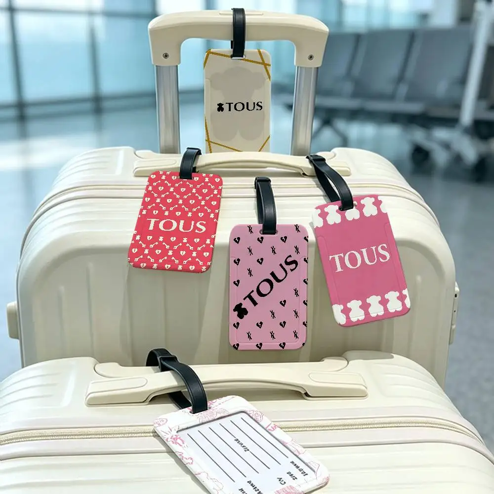Cute T-TOUSes Bear PVC Waterproof Luggage Tag Anti lost Information Card Cover For Student Bag Travel Suitcase