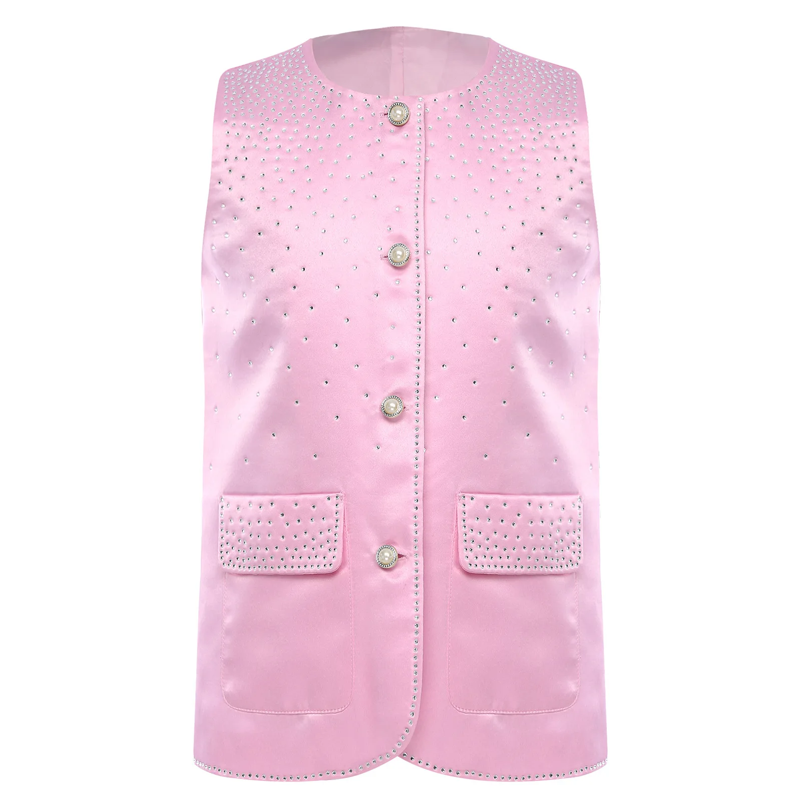 الفتيات طالب صدرية حجر الراين سترات بلا أكمام ملابس خارجية حفلة الأطفال زر الزي المدرسي القمم الاطفال سترة Dancewear