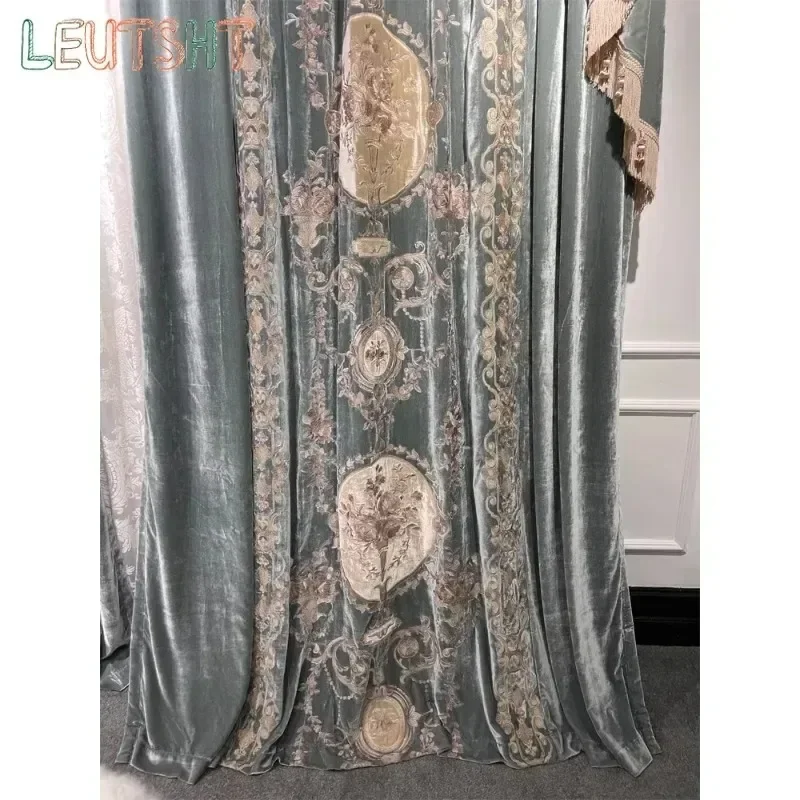 Custom Size Romantic Curtains for Living Dining Room Bedroom Mulberry Velvet Embroidered Curtain Door Screen Shutter Blackout