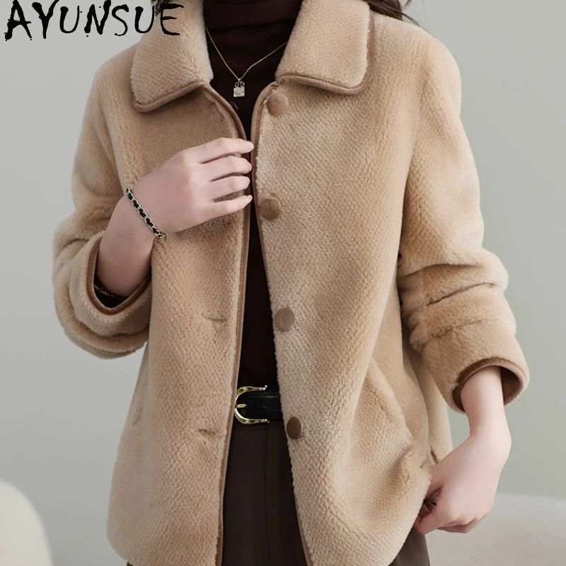 

AYUNSUE 100% Wool Coat Women 2025 Real Sheep Shearling Jacket Winter Clothing Female Composite Fur Пальто Женское New in Coats