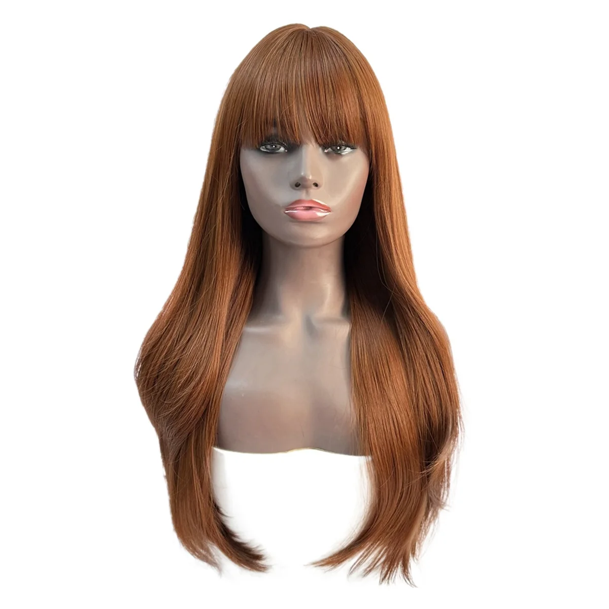 

T35C 24 Inches Reddish Brown Synthetic Wig Long Water Wave Wig Cosplay Wig with Bangs for Women Girls Heat Resistant Wigs
