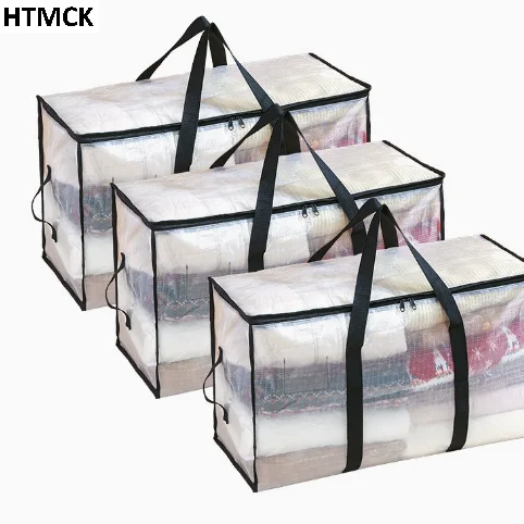 1pc Clear Waterproof Storage Bag with Handle, Dustproof Transparent Organizer for Seasonal Autumn Winter Clothes & Bedding