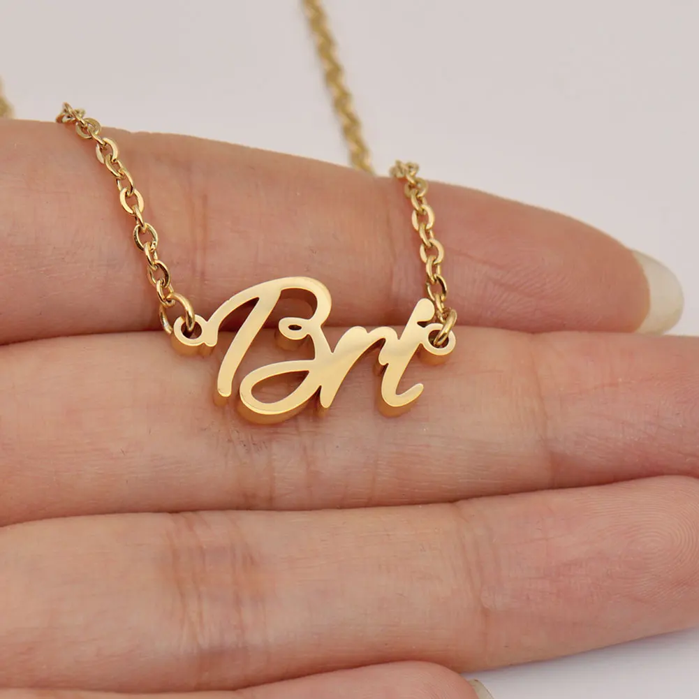 

AOLOSHOW Gold Color Stainless Steel Name Necklace for Women Nameplate Pendant Letter Choker Collares Para Mujer