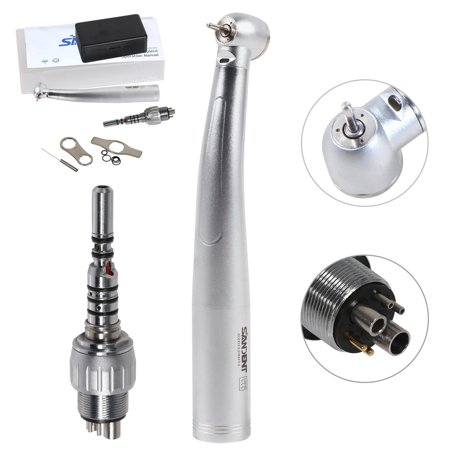 Dental LED Fiber Optic Triple Spray High Speed Handpiece Large Head Ceramic Bearing with 6 Hole 360° Swivel K-a-V-o Coupler