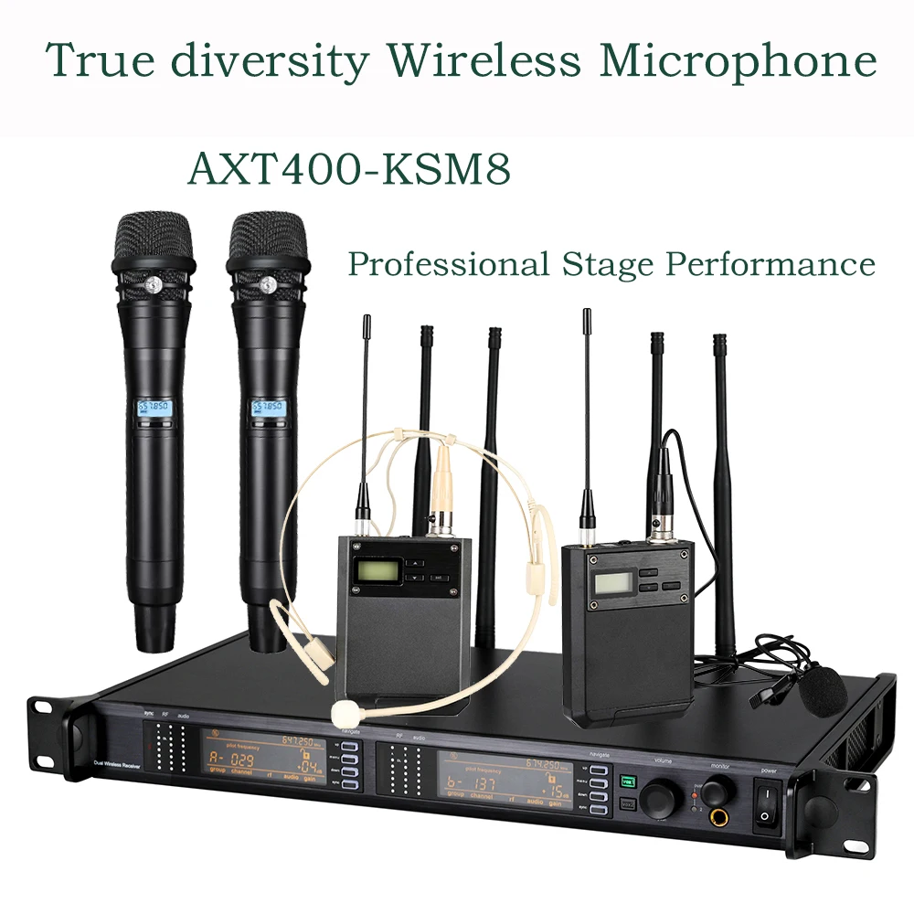 

ATX400-KSM8 True Diversity Wireless Microphone System UHF Dual Channel Professional Stage Performance Handheld MIC For Party