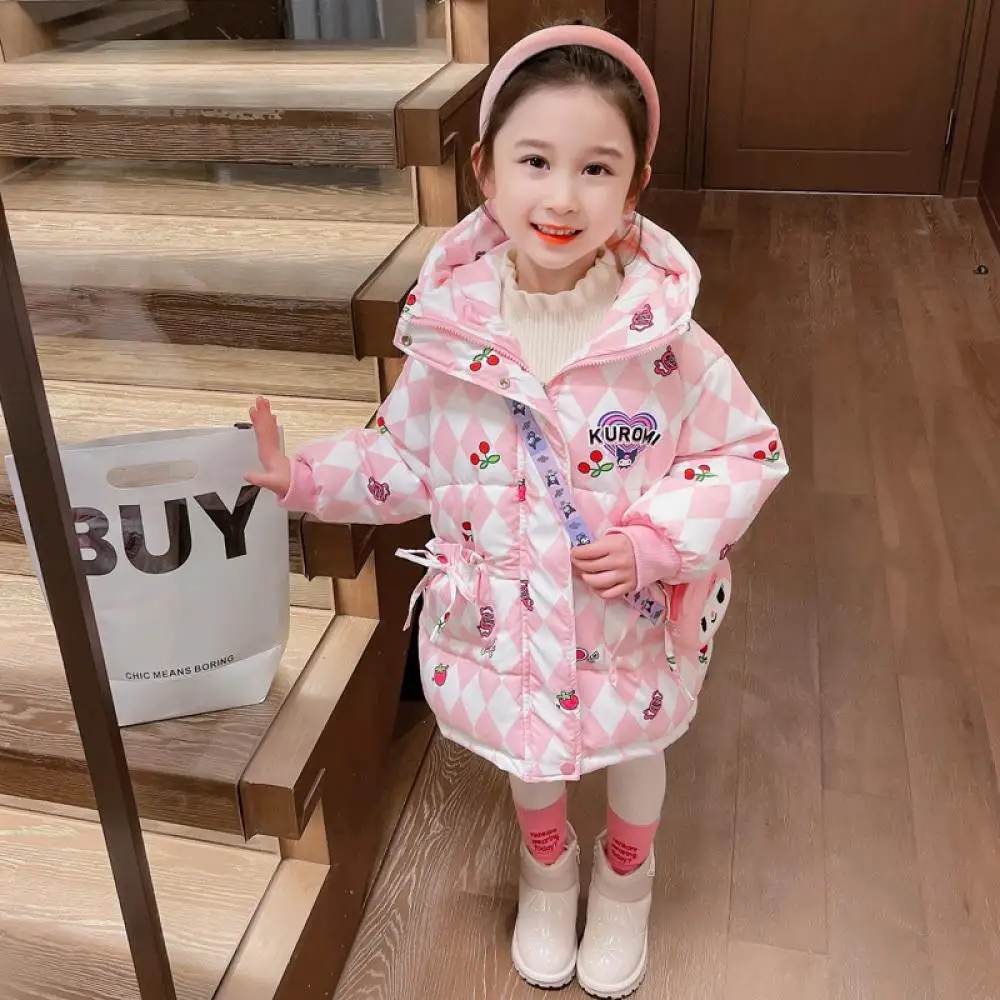 Sanrio Kuromi Girls Cotton Clothes Outwear Autumn Winter Cartoon Coat Kawaii Thicken Cotton Coat Jacket Children's Clothing Gift