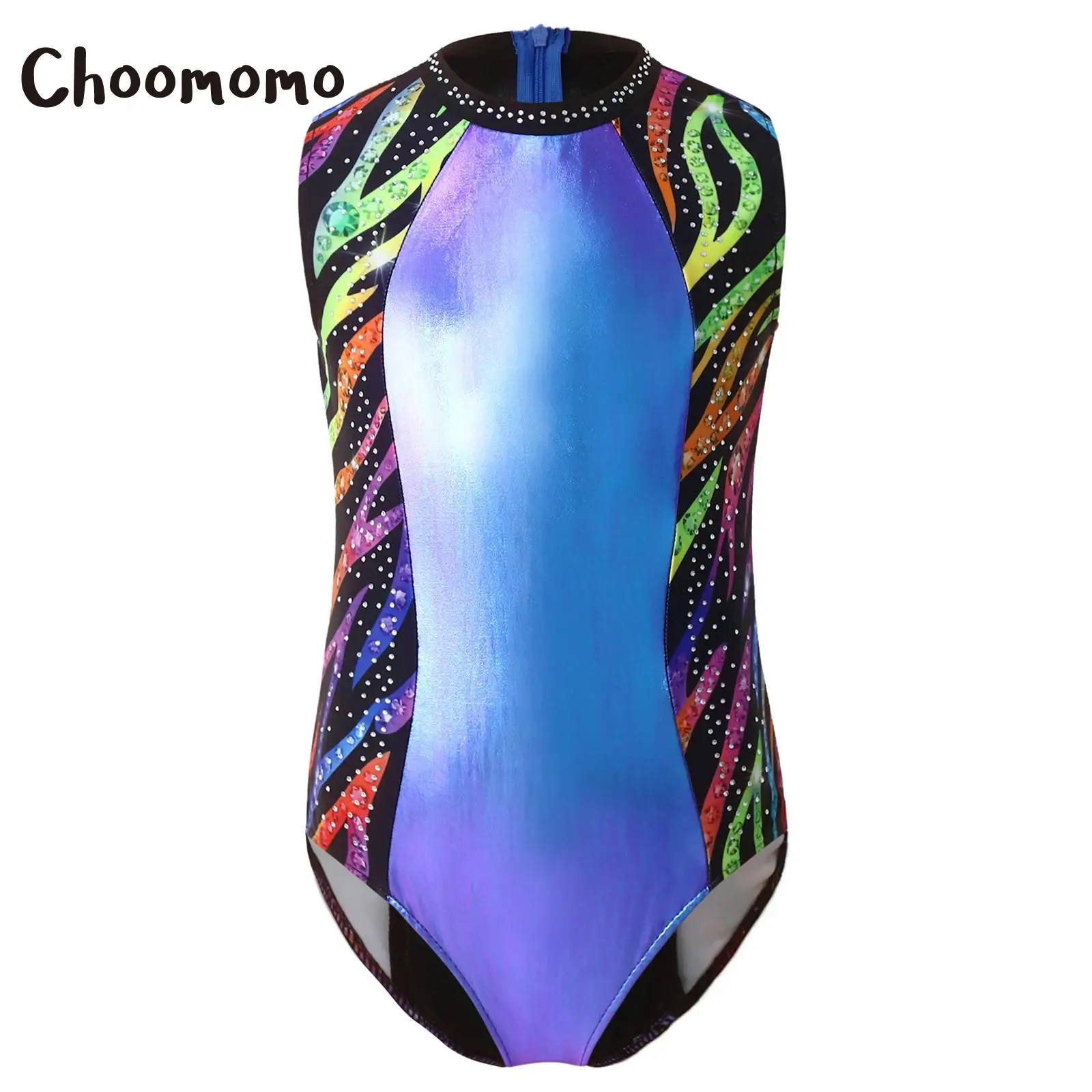 Maillots de Gimnasia para Niñas con Pedrería, Sin Mangas, Metálicos, para Ballet, Danza, Patinaje Artístico, Entrenamiento y Competición