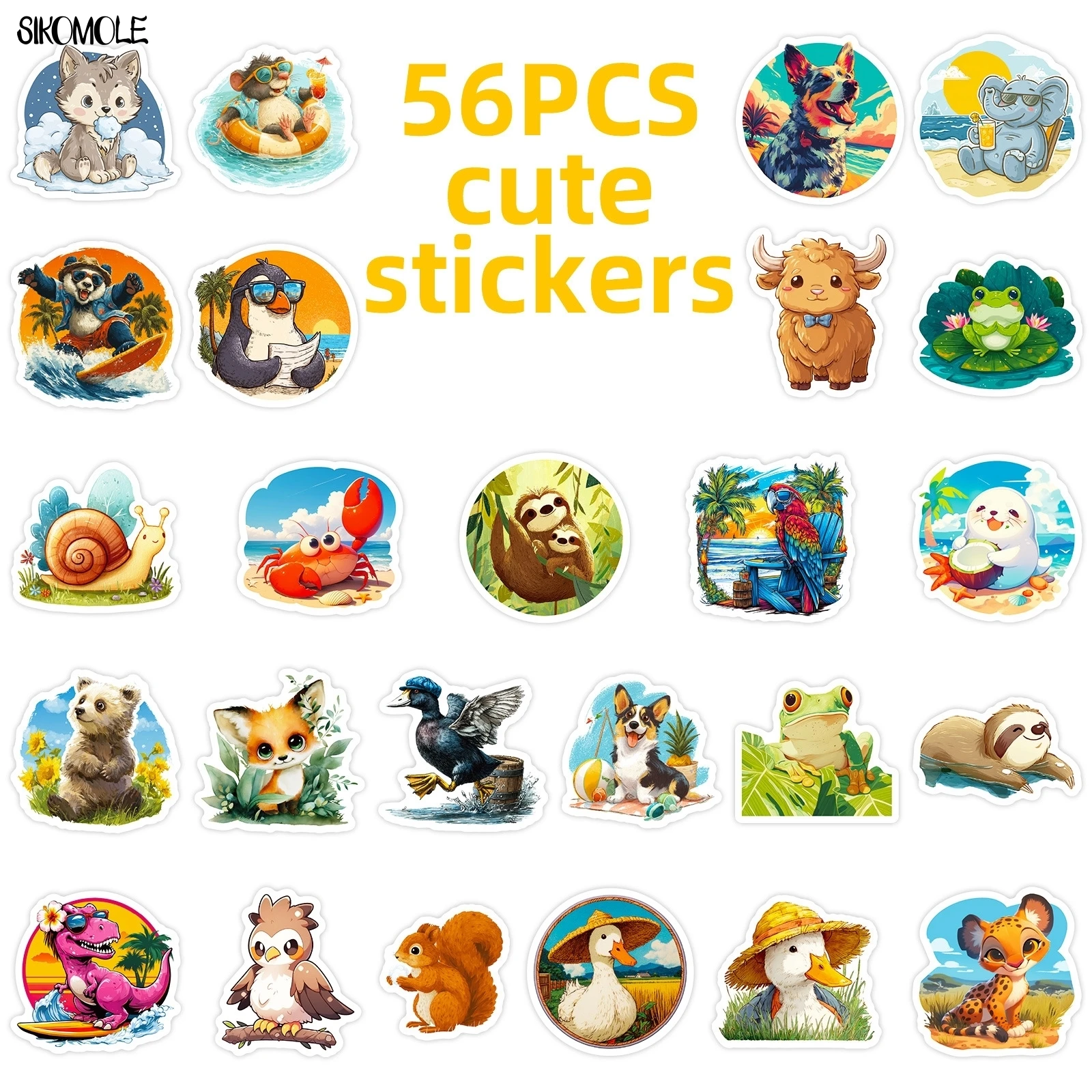 10/56 Uds. Pegatinas de grafiti de dibujos animados divertidos del mundo de animales, calcomanía estética para bricolaje, portátil, guitarra, monopatín, pegatina impermeable