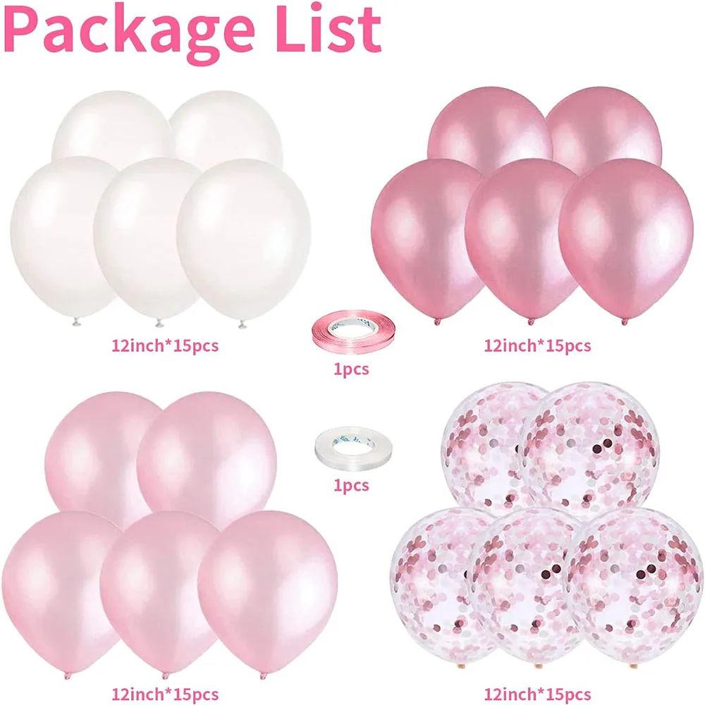Pink and White Balloons, 60 Packs 30.48cm Light Pink and White Balloons with Confetti Balloons, Suitable for Birthday Party Decorations for Girls