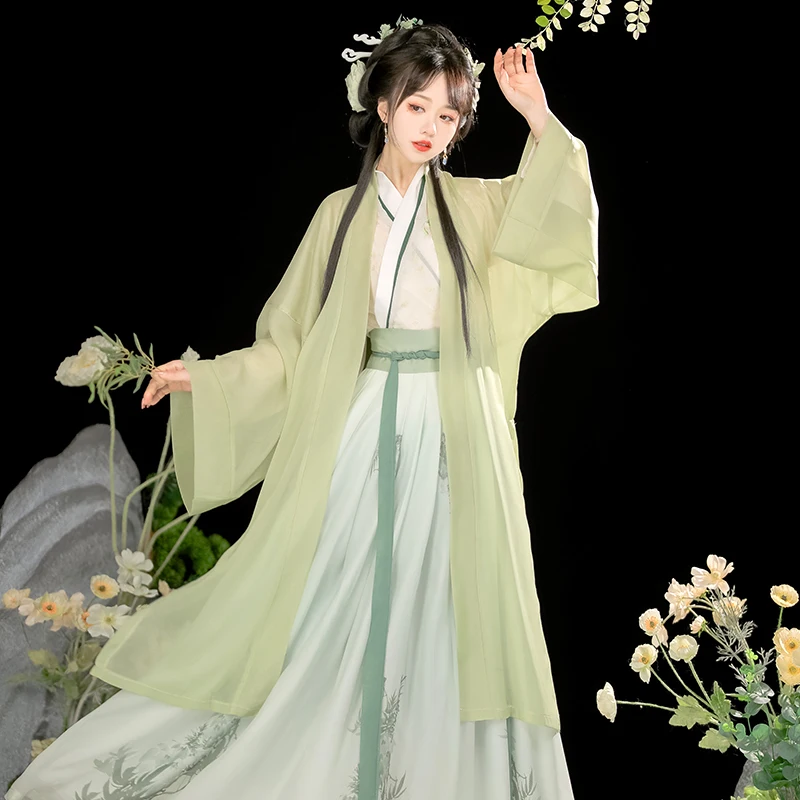 

Chinese Style 3Piece Outfits Set Women Green Suspender Dresses Sets Daily Hanfu Dress Women Ancient Chinese Song Dynasty Hanfu